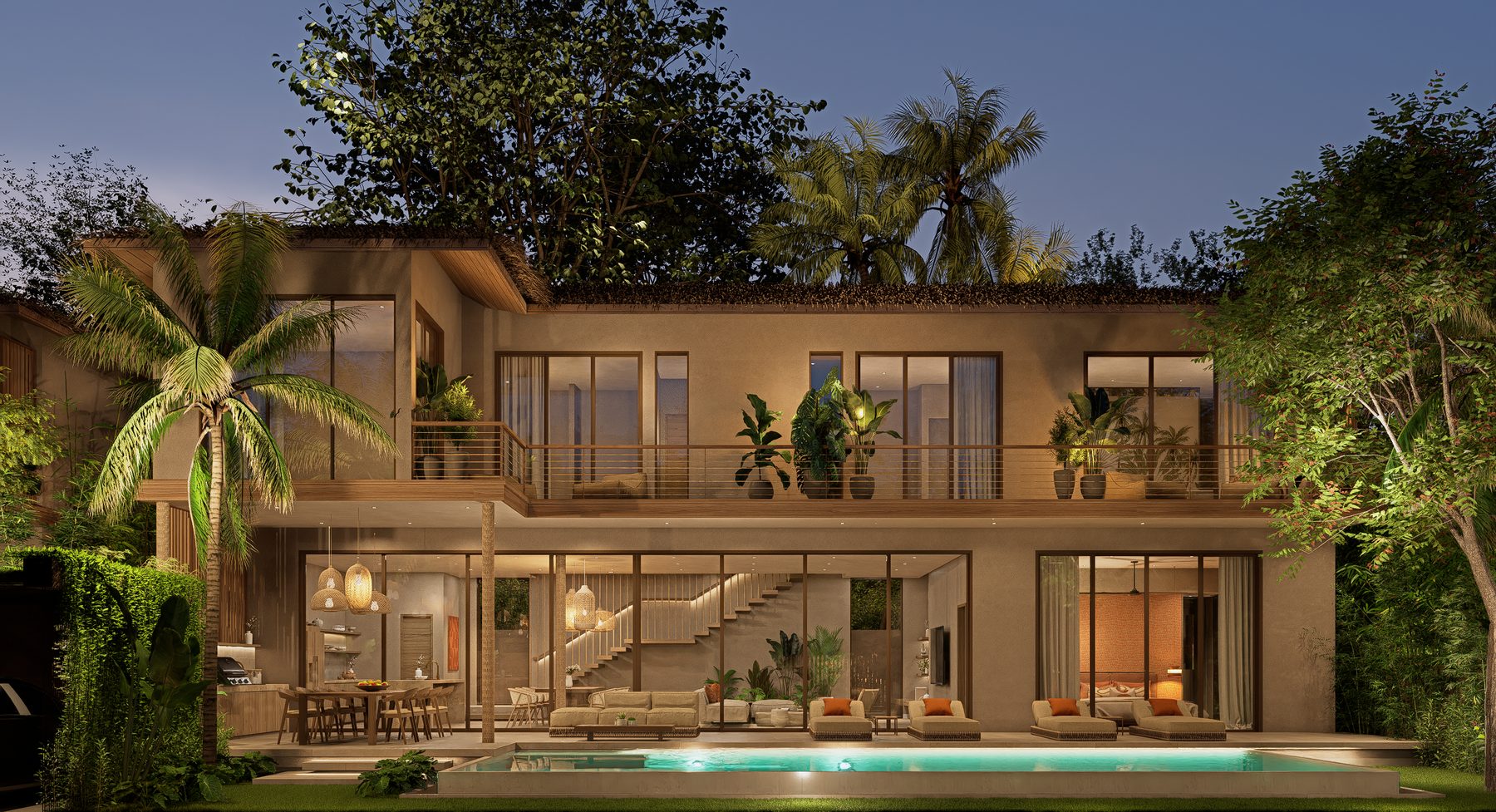 Pacific Noma villa lit up at night